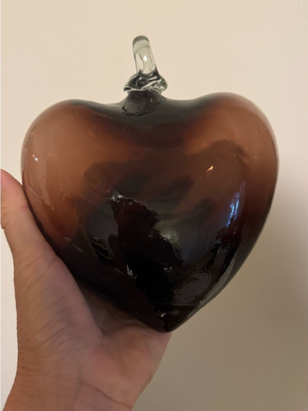 Handblown Brown Glass Large Heart Ornament - Home Art